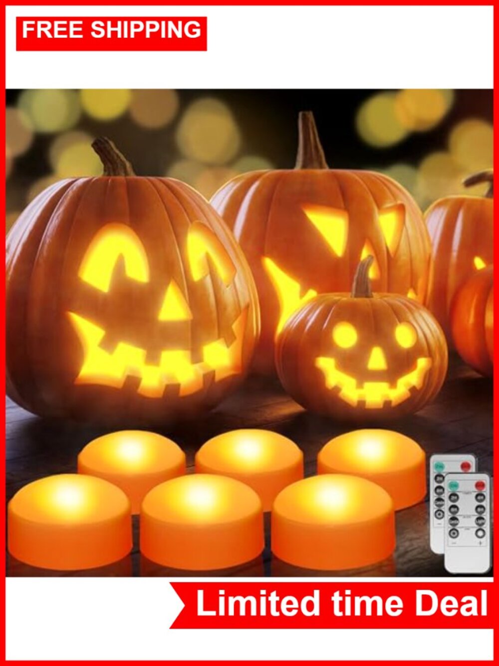 6-Pack LED Pumpkin Lights Halloween Decoration Jack-O'-Lantern Flameless